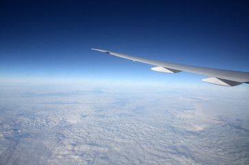 Wing of airplane from window