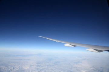 Wing of airplane from window