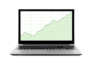 Laptop with stock charts. Clipping path included.