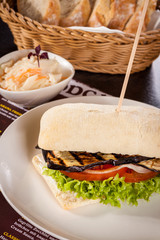 delicious vegan vegetarian burger with grilled eggplant