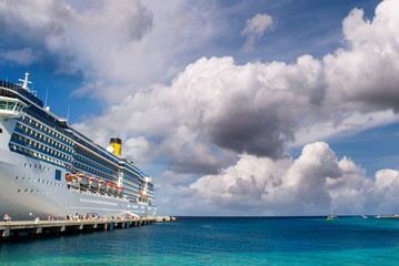 Cruise ship anchored in a caribbean port