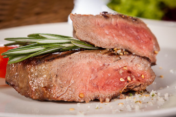 Succulent medium rare beef steak