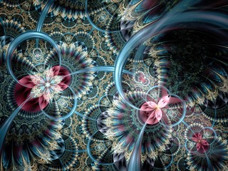 Fototapeta premium Dark colorful and blue fractal flower