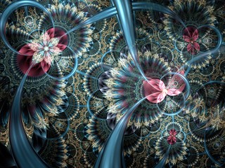 Fototapeta premium Dark colorful and blue fractal flower