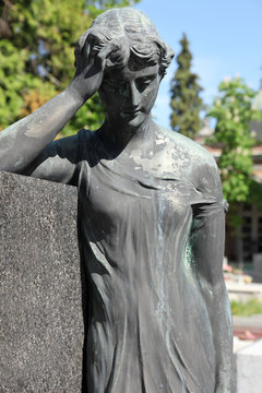 Detail of a mourning sculpture on a Mirogoj cemetery, Zagreb