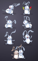 Set of funny and crazy rabbits