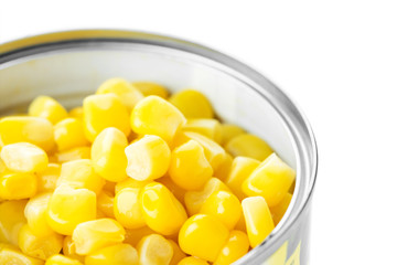 Sweet corn grains in jar closeup