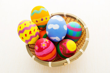 Colourful pattern easter egg in basket