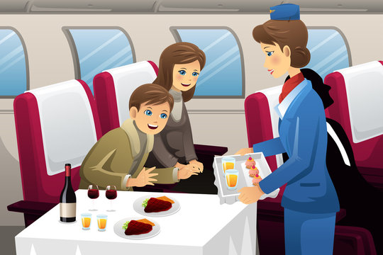 Flight attendant in an airplane