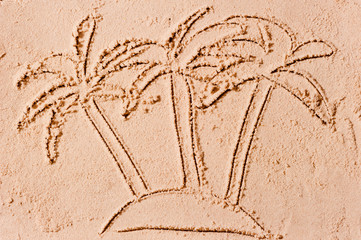 three palms on a desert island in the sea