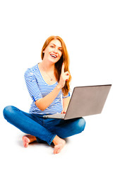 beautiful smiling woman sitting with a laptop