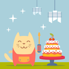 Character  home handyman in uniform colorful flat