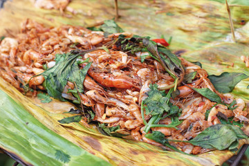 Spicy salad and shrimp - asia food.