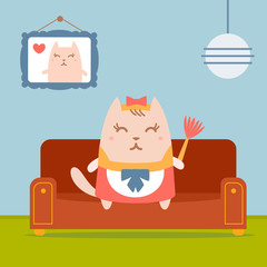 Character maid apron with a bow colorful flat