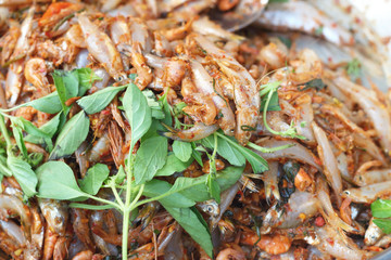 Spicy salad and shrimp - asia food.
