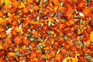 Flowers and garlands for sale at the flower market in Kolkata