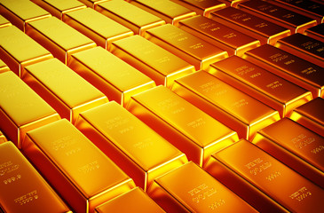 3d photo realistic image of lots of golden bar © malp