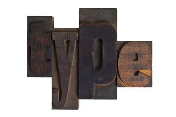 type, word written in letterpress type blocks