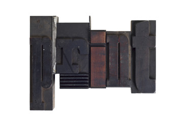 print, word written in letterpress type blocks