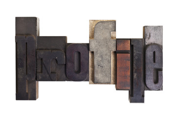 profile, word written in letterpress type blocks
