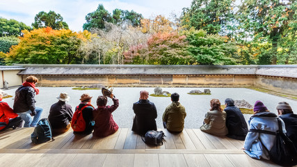 Naklejka premium A Zen Rock Garden in Ryoanji Temple in Kyoto
