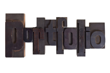 portfolio, word written in letterpress type blocks