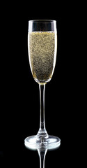 Glass of champagne, on black background