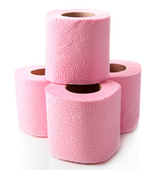 Color toilet paper rolls isolated on white