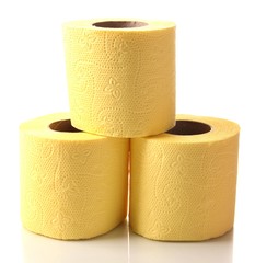 Color toilet paper rolls isolated on white