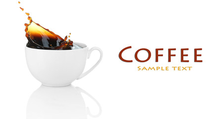 Cup of coffee with splash, isolated on white