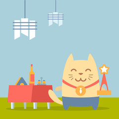 Character winner with a medal colorful flat