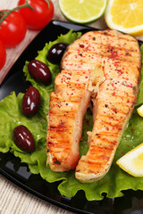 Tasty grilled salmon, close up