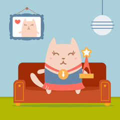 Character winner with a medal colorful flat