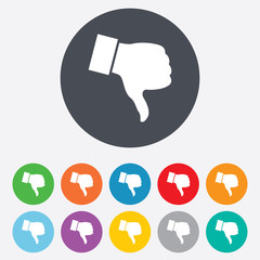 Dislike sign icon. Hand finger down symbol.