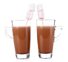 Hot chocolate with marshmallows, isolated on white