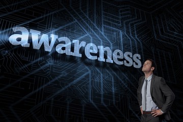 Awareness against futuristic black and blue background