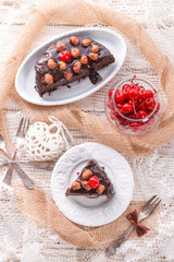 chocolate Walnut cake with cherries