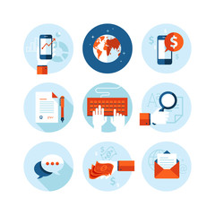 Set of flat design icons for business and finance