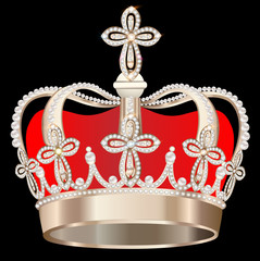 crown with pearls and crosses on black background