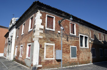 Red brick house in Murano Island in Venice