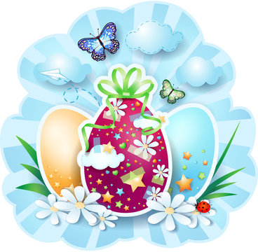 Easter background with eggs and butterflies