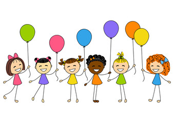 Fototapeta premium Cute little girls with balloons