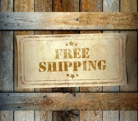 Stamp Free Shipping label old wooden box