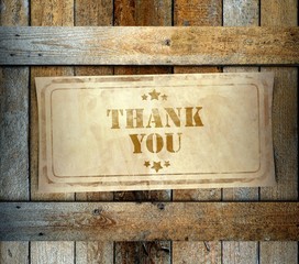 Stamp Thank You label old wooden box