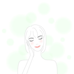 手に顔を添える女性