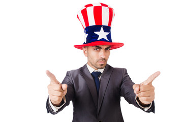 Angry man with american hat isolated on white