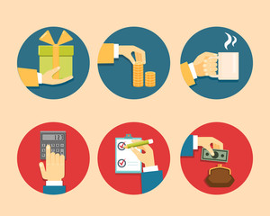 Hands with object icons