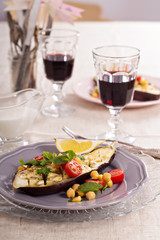 Winter salad with baked eggplant