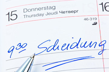 Eintrag im Kalender: Scheidung
