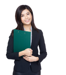 Asian businesswoman hold with clipboard